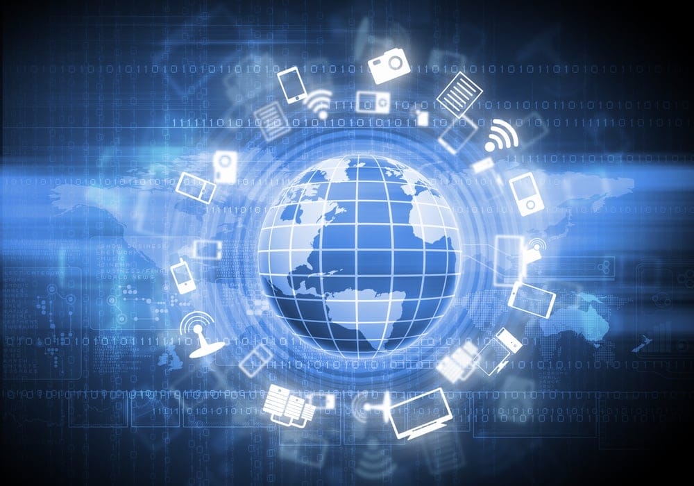Digital image of globe with conceptual icons. globalization concept