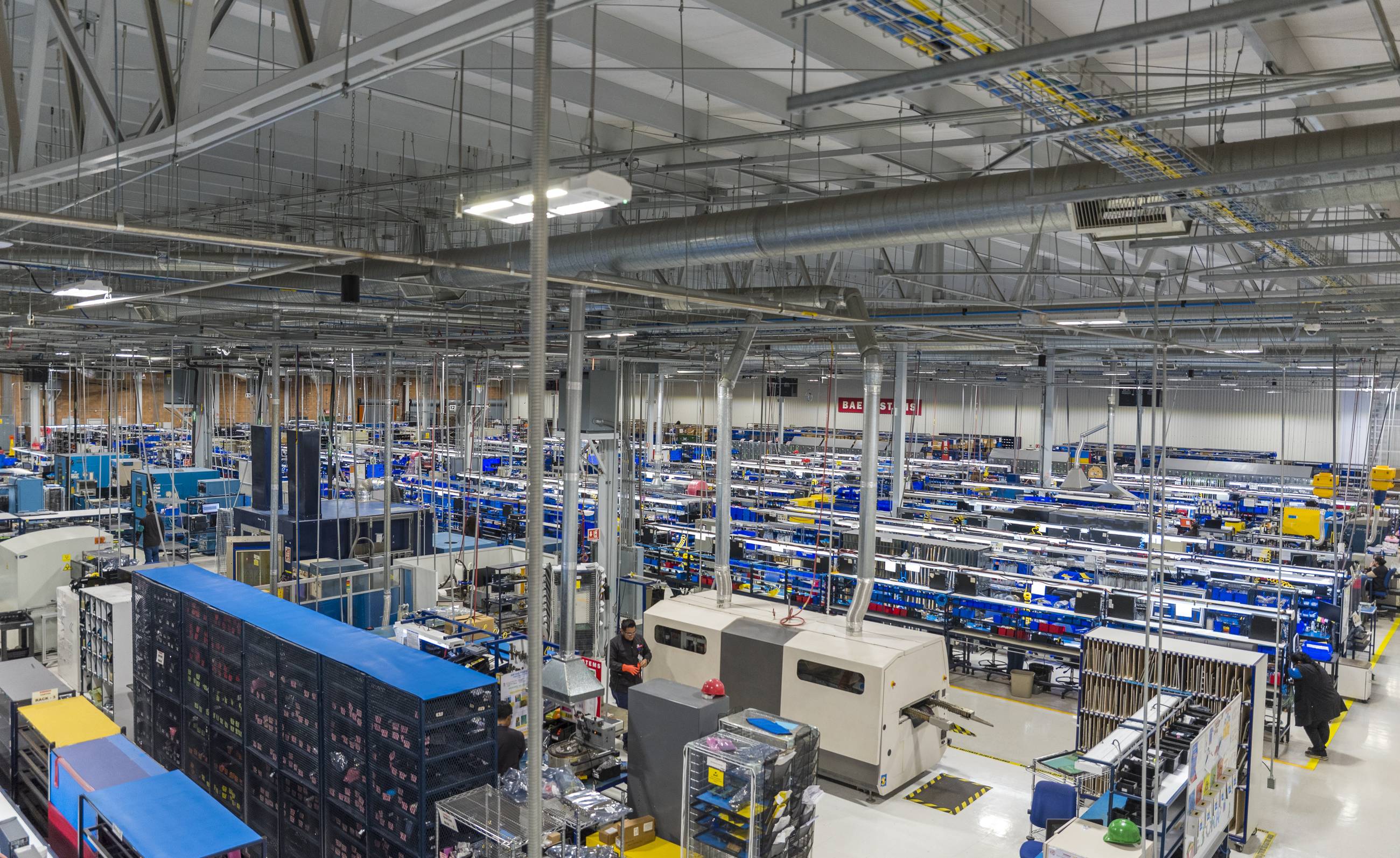 Aerial view of the BAE Systems production floor at a Tetakawi Manufacturing Campus in Guaymas