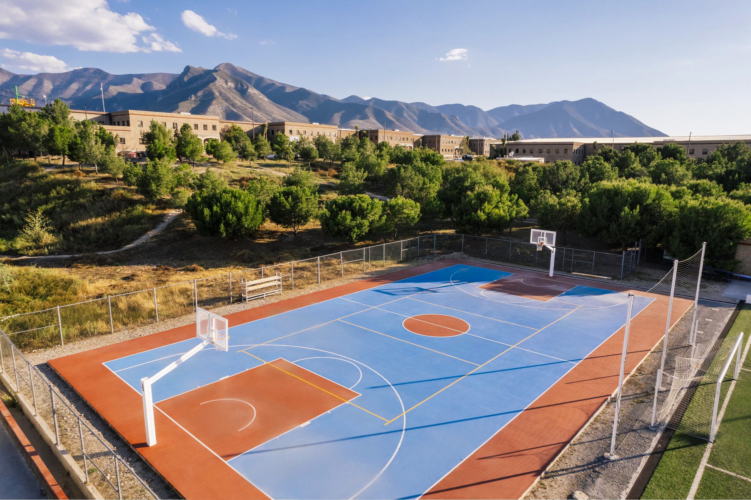 Aerial view of the multi-sport recreational court at the Zapa Manufacturing Campus in Saltillo