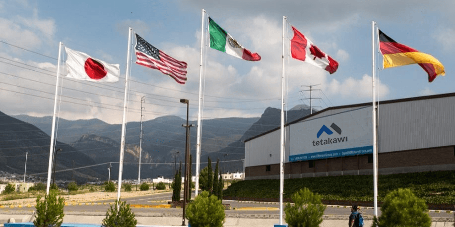 Flags at zapa industrial park in Saltillo Coahuila